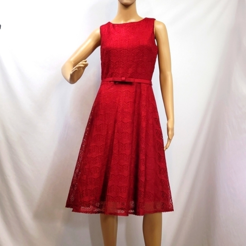 DANNY Nicole Fit and Flare Red Lace Dress